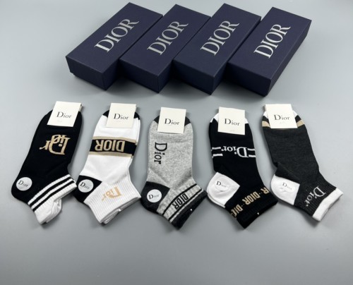 Dior New Fashion Cotton Socks Unisex Sports Casual Breathable Socks 5 Pairs/Box