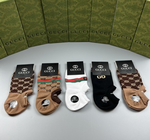 Gucci New Fashion Classic Cotton Crew Socks Unisex Casual Sports Socks 5 Pairs/Box