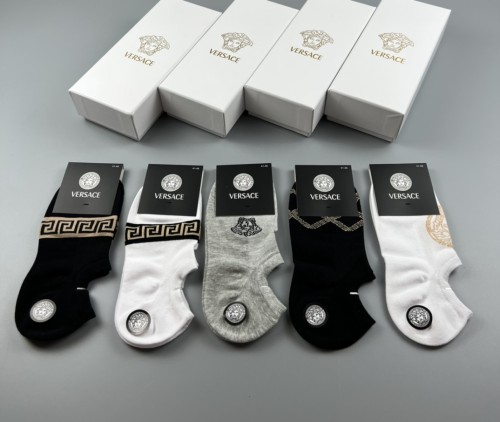 Versace Fashion Breathable Cotton Socks Unisex Casual Sports Short Socks 5 Pairs/Box