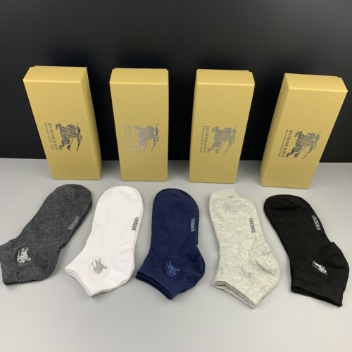 Burberry Fashion Cotton Socks Unisex Casual Sports Breathable Socks 5 Pairs/Box