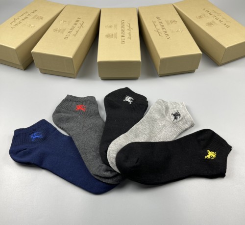 Burberry New Fashion Logo Printed Cotton Socks Unisex Casual Sports Breathable Socks 5 Pairs/Box