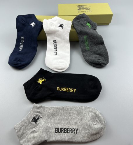 Burberry Fashion Breathable Socks Unisex Casual Sports Cotton Socks 5 Pairs/Box