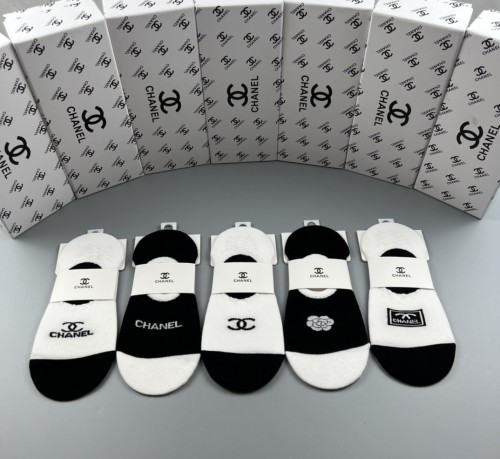 Chanel New Fashion Cotton O-Socks Casual Sports Breathable Socks 5 Pairs/Box