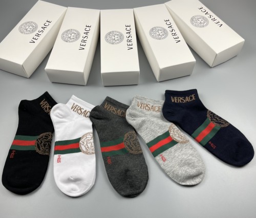 Versace New Fashion Breathable Cotton Ankle Socks Unisex Casual Sports Socks 5 Pairs/Box