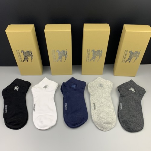 Burberry Fashion Cotton Socks Unisex Casual Sports Breathable Socks 5 Pairs/Box