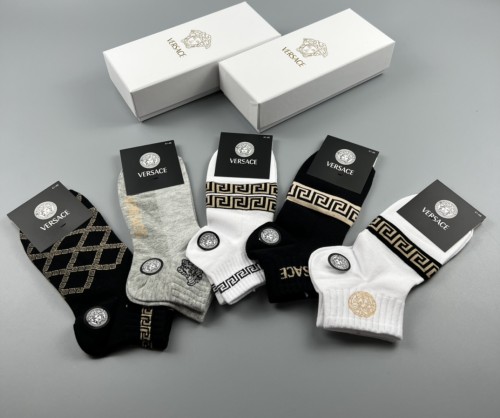 Versace New Fashion Logo Printed Cotton Crew Socks Unisex Casual Sports Socks 5 Pairs/Box