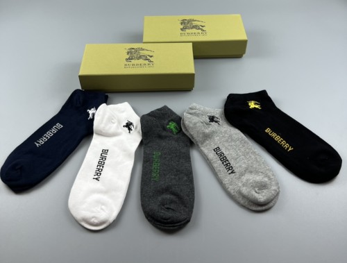 Burberry Fashion Breathable Socks Unisex Casual Sports Cotton Socks 5 Pairs/Box