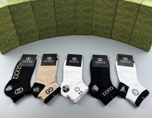 Gucci New Fashion Logo Embroidered Crew Socks Unisex Casual Sports Socks 5 Pairs/Box
