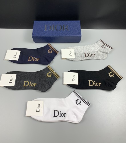 Dior Fashion Breathable Cotton Socks Unisex Casual Sports Socks 5 Pairs/Box