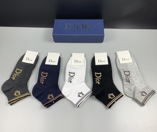 Dior Fashion Breathable Cotton Socks Unisex Casual Sports Socks 5 Pairs/Box