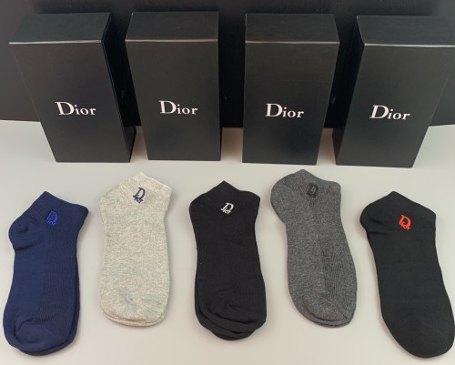 Dior Fashion Breathable D Embroidered Socks Unisex Casual Sports Socks 5 Pairs/Box