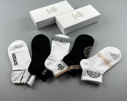 Versace Fashion Breathable Cotton Ankle Socks Unisex Casual Sports Socks 5 Pairs/Box
