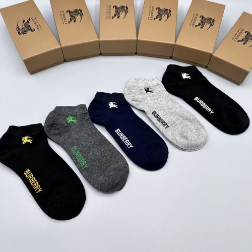 Burberry Fashion Breathable Ankle Socks Unisex Casual Sports Cotton Socks 5 Pairs/Box
