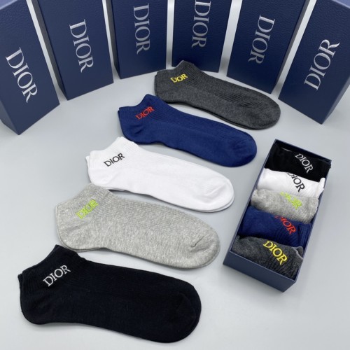 Dior Fashion Letter Cotton Ankle Socks Unisex Casual Sport Socks 5 Pairs/Box