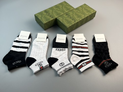 Gucci Fashion Stripes Crew Socks Unisex Casual Sport Socks 5 Pairs/Box