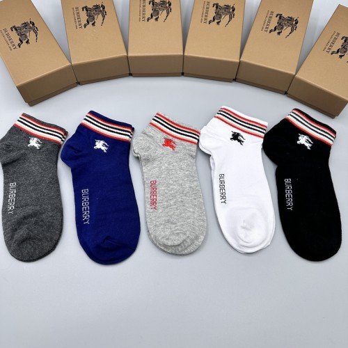 Burberry New Fashion Cotton Short Socks Unisex Casual Sport Socks 5 Pairs/Box