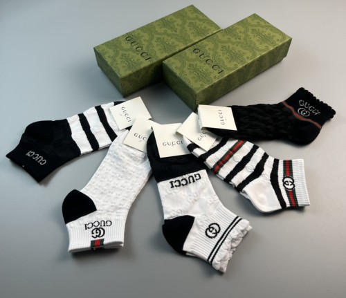 Gucci Fashion Stripes Crew Socks Unisex Casual Sport Socks 5 Pairs/Box