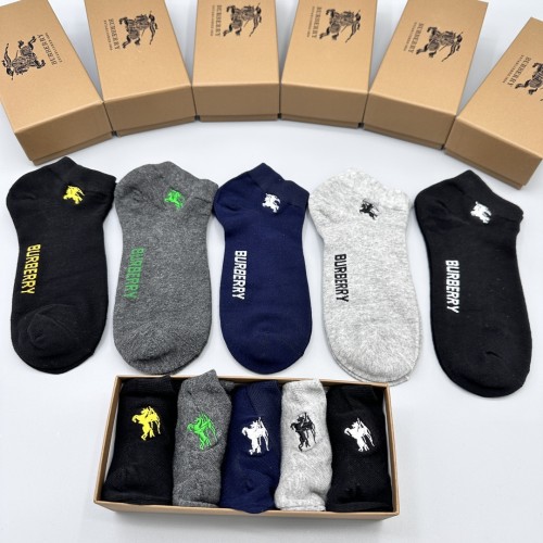Burberry Fashion Breathable Ankle Socks Unisex Casual Sports Cotton Socks 5 Pairs/Box