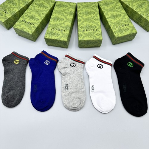 Gucci Fashion New Short Socks Unisex Sports Breathable Cotton Socks 5 Pairs/Box