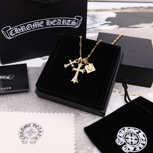 Chrome Hearts Fashion Rhinestone Cross Pendant Unisex Retro Street Necklace