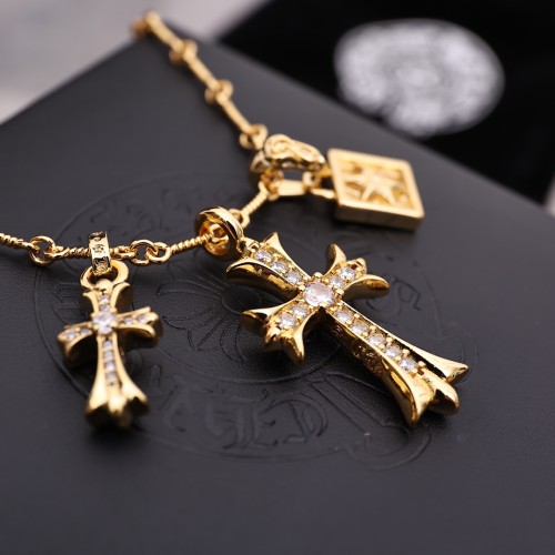 Chrome Hearts Fashion Rhinestone Cross Pendant Unisex Retro Street Necklace