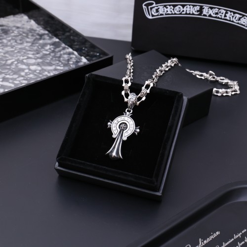 Chrome Hearts Vintage Cross Engraved Pendant Unisex Fashion Street Necklace