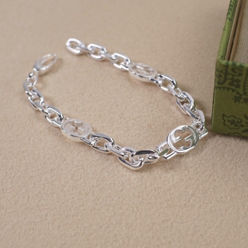 Gucci Double G Interlocking Bright Silver Bracelet Unisex Classic Street Bracelet