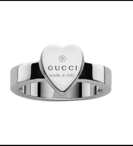 Gucci Fashion Heart Logo Ring Couple Simple Silver Ring Sizes:6~9