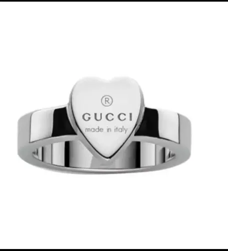 Gucci Fashion Heart Logo Ring Couple Simple Silver Ring Sizes:6~9