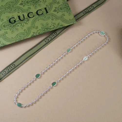 Gucci Fashion Double G Bead Green Enamel Necklace Classic Sliver Necklace