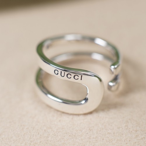 Gucci Fashion Artistic Horsehead Buckle Rings Couple Open Silver Ring