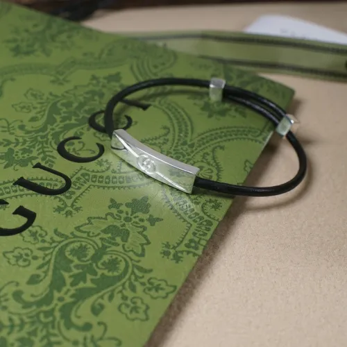 Gucci Fashion Retro Interlocking G Diagonal Leather Silver Bracelet