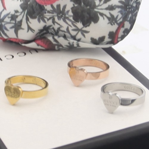 Gucci Fashion Heart Logo Ring Couple Simple Silver Ring Sizes:6~9
