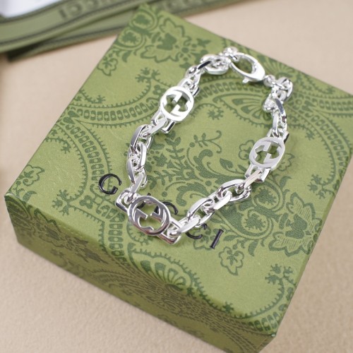 Gucci Double G Interlocking Bright Silver Bracelet Unisex Classic Street Bracelet