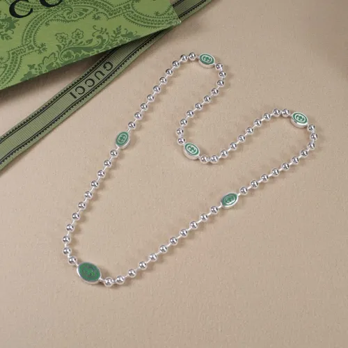 Gucci Fashion Double G Bead Green Enamel Necklace Classic Sliver Necklace