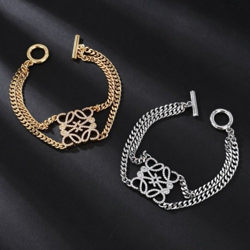 Loewe Fashion Hollow Rhinestone Double Chain Bracelet Unisex Street Retro Bracelet