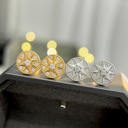 Dior Fashion Vintage Compass Eight Pointed Star Earrings Women 925 Silver Earrings