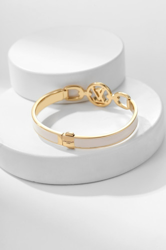 Louis Vuitton Fashion Classic Hollow Logo White Enamel Bracelet Women's Accessories