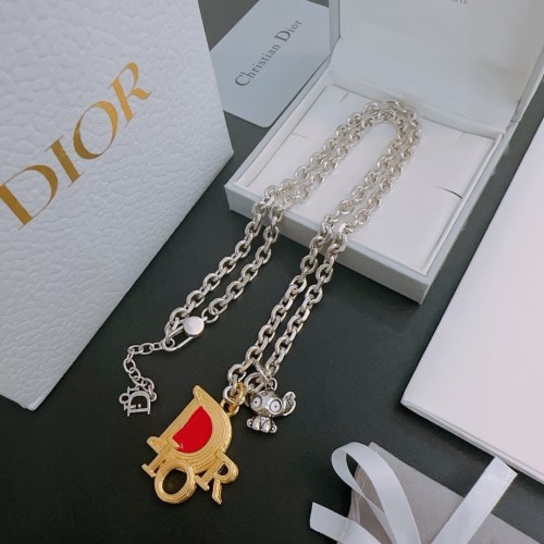 Dior New Fashion Classic Logo Pendant Unisex Streer Punk Silver Necklace