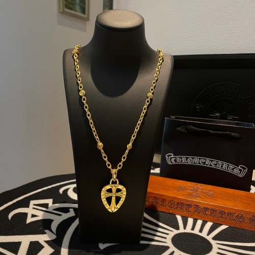 Chrome Hearts Fashion Classic Hollow Heart Cross Pendant Unisex Vintage Golden Necklace