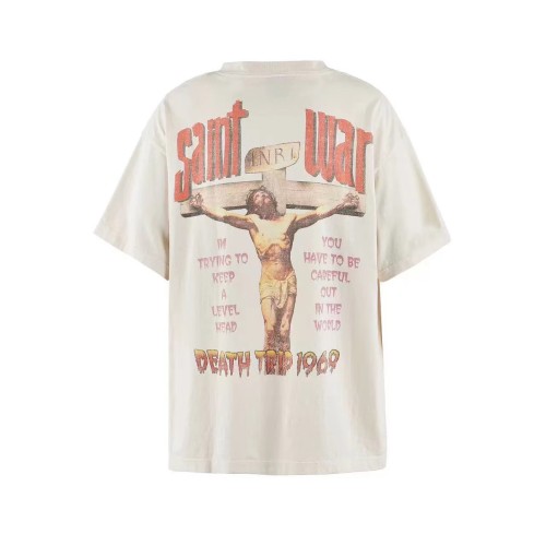 Saint Michael New Fashion Men Printed Washed Vintage Short Sleeve Unisex Casual  T-shirt