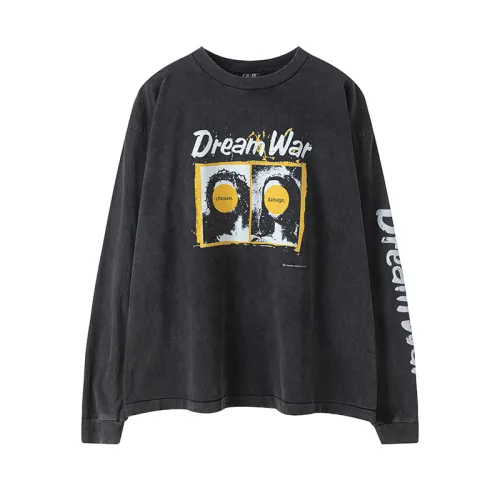 Saint Michael Fashion Dream War Printed Wash Long sleeved T-shirt Unisex Street Vintage T-shirt