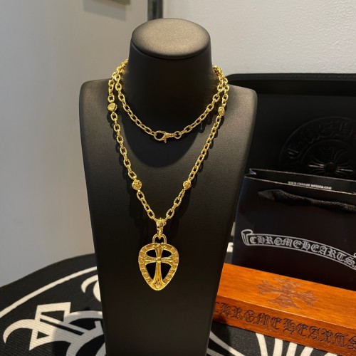 Chrome Hearts Fashion Classic Hollow Heart Cross Pendant Unisex Vintage Golden Necklace