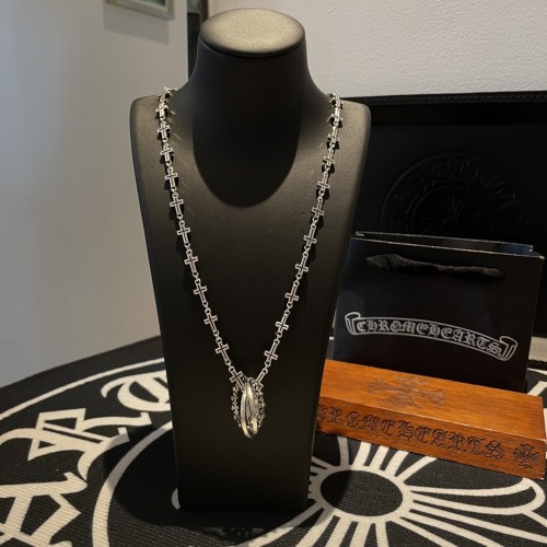 Chrome Hearts Fashion Classic Three Ring Ring Pendant Vintage Cross Necklace