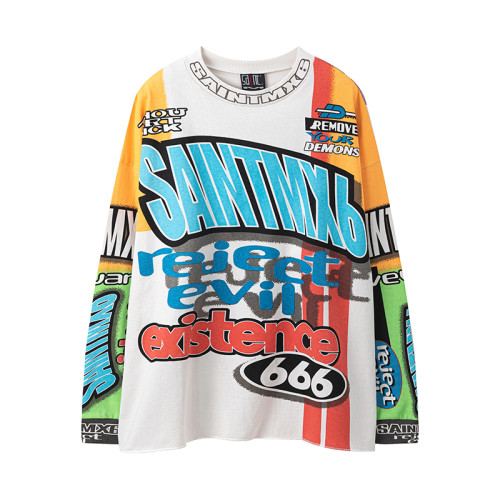Saint Michael Fashion Colorful Graffiti Long Sleeve Unisex Casual Street Long Sleeve Tee