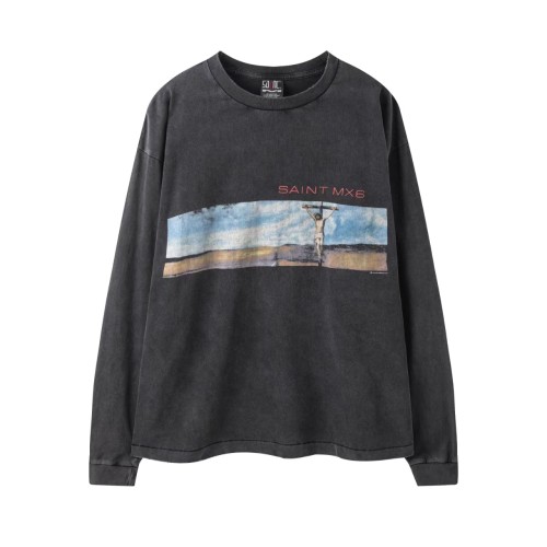 Saint Michael Fashion Blue Sky Printed Long Sleeve Unisex Street Loose Long Sleeve Shirt