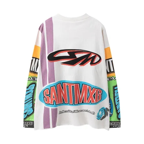 Saint Michael Fashion Colorful Graffiti Long Sleeve Unisex Casual Street Long Sleeve Tee