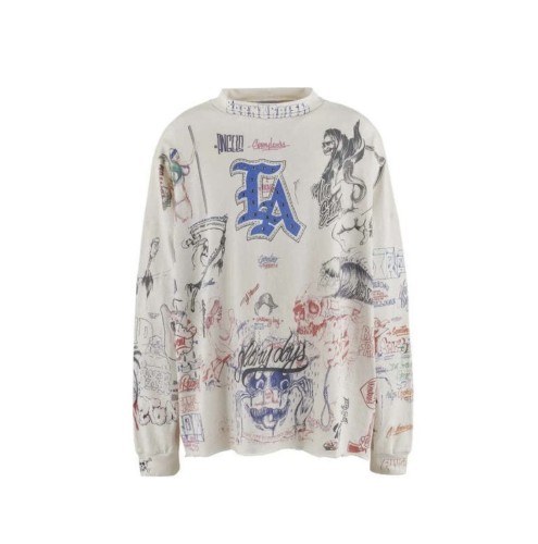 Saint Michael New Fashion Hot Diamond Graffiti Washed Vintage Long Sleeves Unisex Casual Loose Long Sleeve Tee