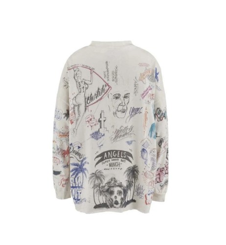 Saint Michael New Fashion Hot Diamond Graffiti Washed Vintage Long Sleeves Unisex Casual Loose Long Sleeve Tee