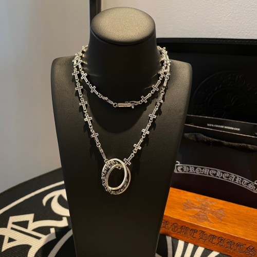Chrome Hearts Fashion Classic Three Ring Ring Pendant Vintage Cross Necklace